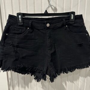 Black Distressed Women Black Denim Shorts